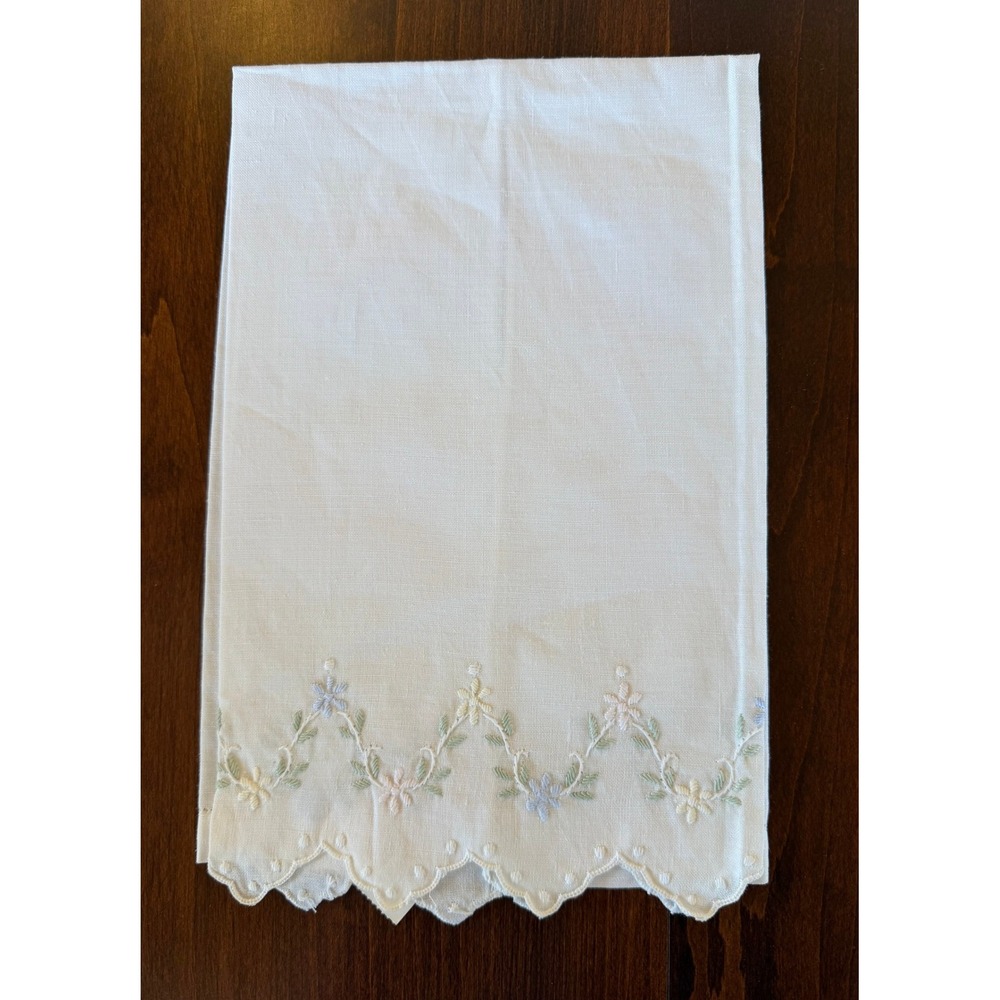 Vtg Saro Lifestyle Linen Cotton Guest Hand Towel Embroidered Pastel Floral NWT